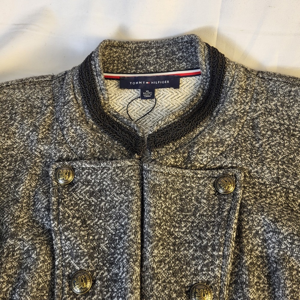 New Tommy Hilfiger Womens XL Blazer Military Band Jacket Gray Black Accents
